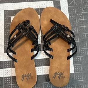 Gigi Black Strappy Flip Flops